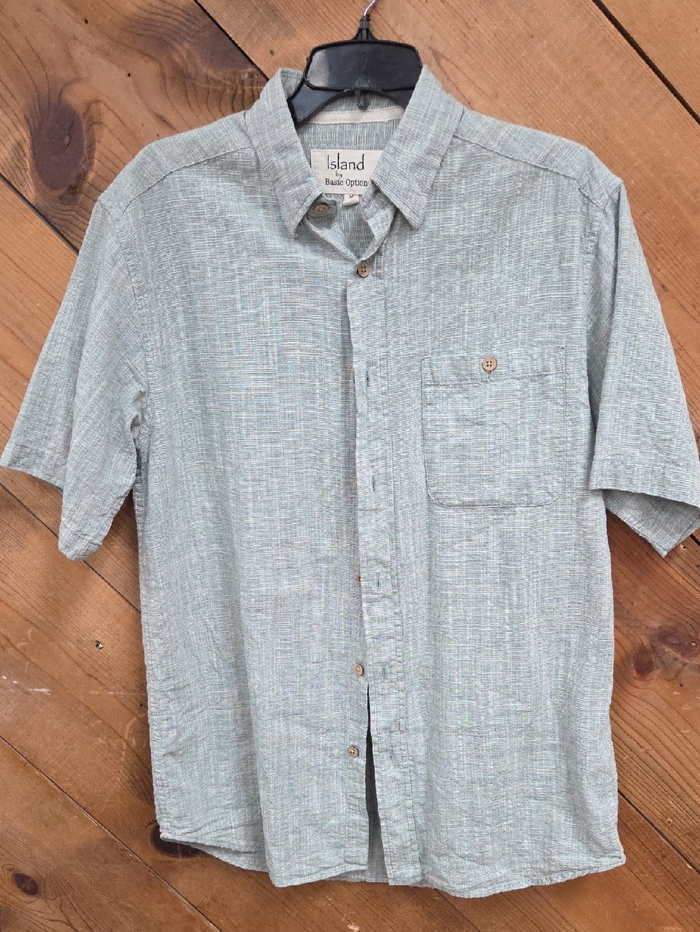 Island By Basic Options Men's Light Green Short Sleeve Shirt 100% Cotton